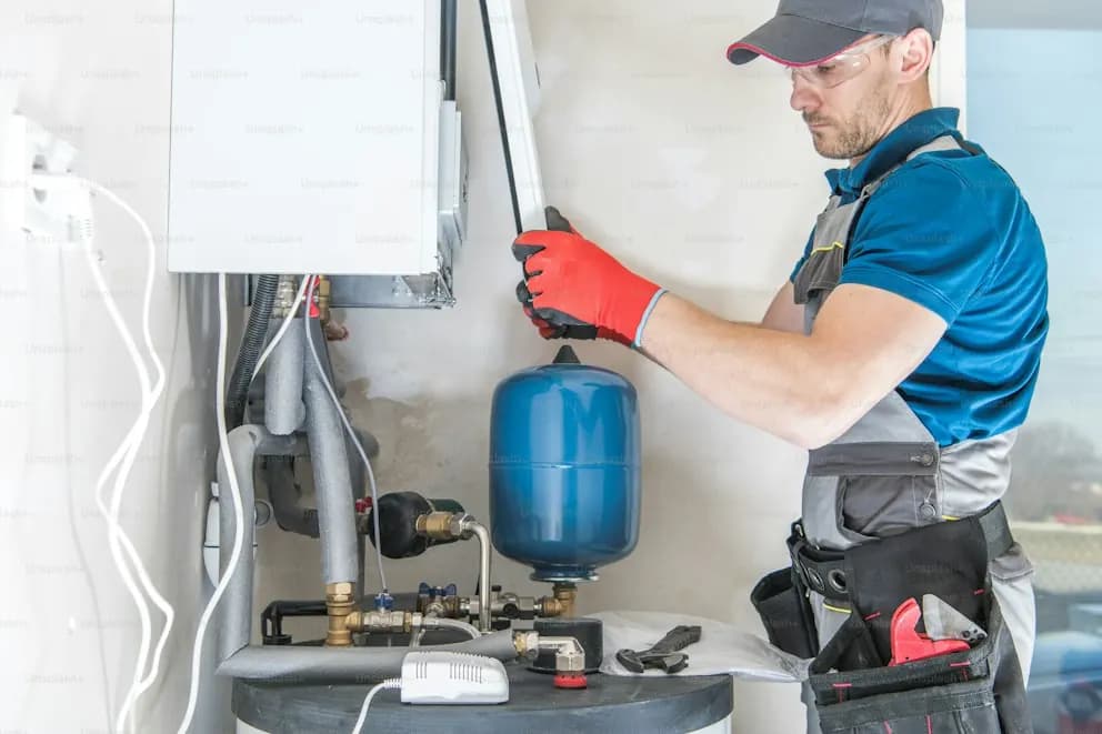 Servicetechniker bei der Wartung einer Heizungsanlage